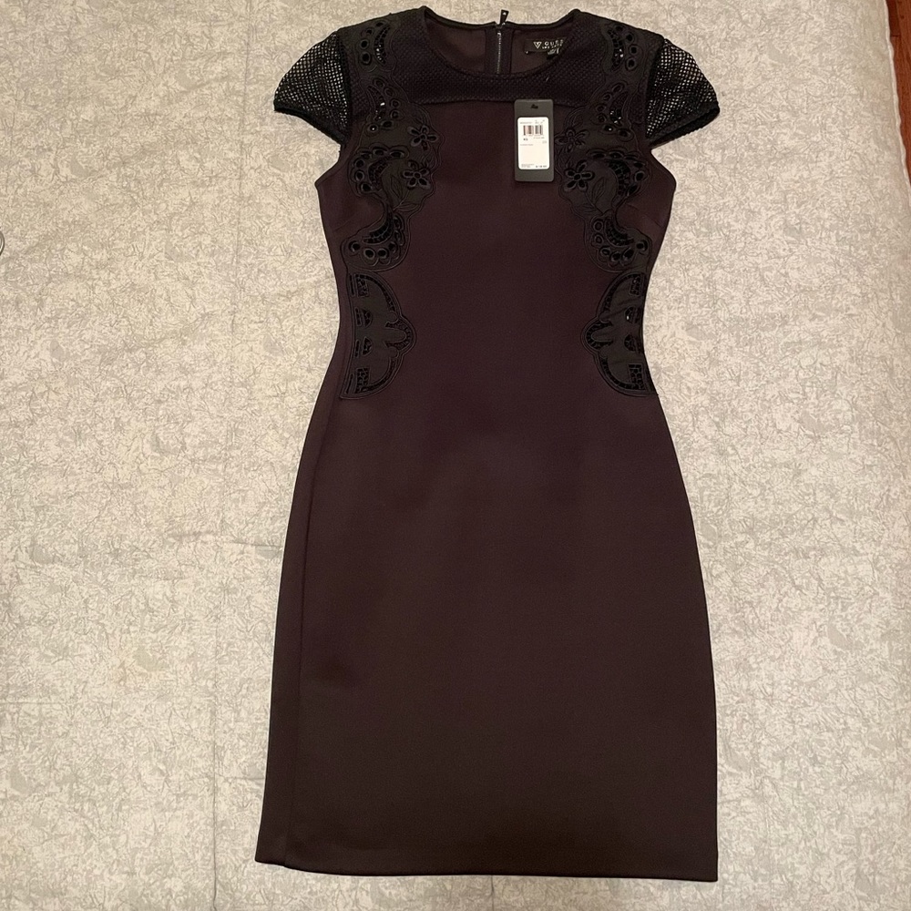 BLACK BODYCON GUESS SCUBA MINI DRESS